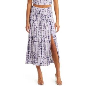 NWT Open Edit Purple Watercolor Pleated Midi Slit Skirt Size XL Contemporary